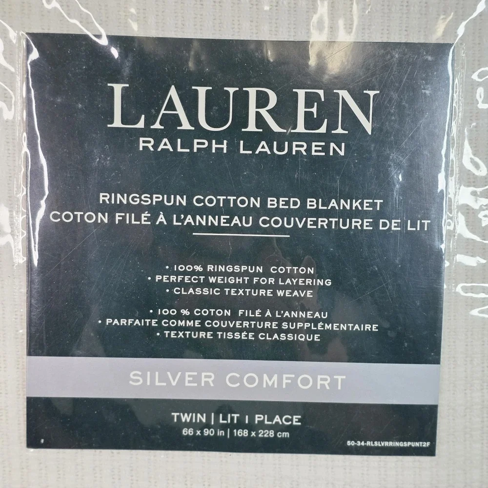 Lauren Ralph Lauren Silver Comfort Twin Ringspun Cotton Bed Blanket White